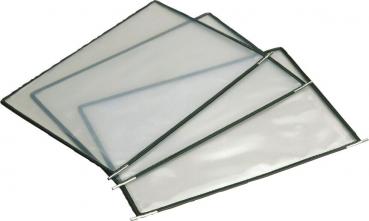 The image displays multiple transparent pockets with black borders. They are arranged in a slight overlap and provide space for documents or papers.