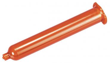 The image shows a long, cylindrical object in bright orange. It has an opening at one end and a carefully shaped edge on the other side.