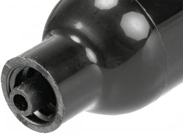 The image shows a black plastic part with a round end and an inner hole. The surface is slightly shiny and has a smooth texture. It appears to be a tube or a connector.