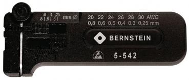 The image displays a black measuring tool with various scales and markings. It is used to determine wire diameters in mm and AWG. Values are engraved on the upper side.