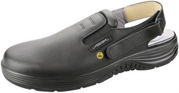 The shoe is white, has a closed front and an open heel. It has a non-slip sole and a sporty, comfortable fit, ideal for everyday use or work.