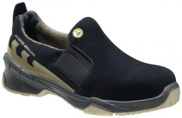 The image shows a white slip-on shoe with a gray sole. The surface is smooth, and the shoe features side inserts for easy slipping on. It appears sporty and functional.