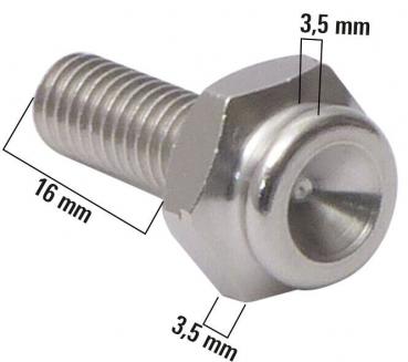 The image shows a silver screw with a rounded head. The shaft is threaded. Dimensions are provided: diameter 3.5 mm, total length 16 mm, head size 3.5 mm.