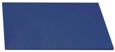 The image displays a rectangular and flat piece of material in dark blue. It has a smooth surface and is uniform in shape and color.