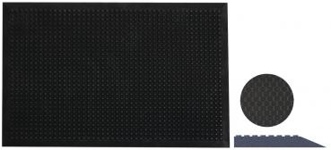 Das Bild zeigt eine schwarze Matte mit vielen kleinen, erhabenen Punkten. Auf der rechten Seite befindet sich ein kleiner, runder Bereich in ähnlichem Design sowie ein abgerundetes Eckstück.