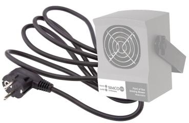 The image shows a device casing with a cable and plug. On the front, there is a circular grille for air exchange, equipped with a small slider.