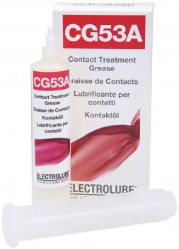 The image shows a tube of contact treatment paste accompanied by a white plastic container. The packaging is red and white with the text 