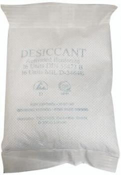 The image shows a small, rectangular pouch made of white material. It has the word 