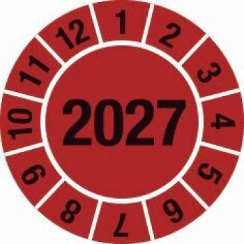 The image shows a red circle with the number "2027" in the center. Around it are numbers from 1 to 12, evenly arranged.