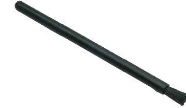 The image shows a long, slender, black rod. At one end, there is a fine brush or fringes attached. The rod appears simple and functional.