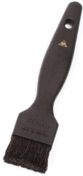 The image shows a classic brush with a wide, flat bristle head and a black plastic handle. The handle has a hole for hanging.