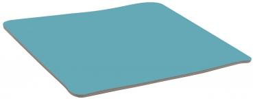The image shows a rectangular, flat mat in a soft turquoise hue. It has rounded corners and a soft, smooth surface.