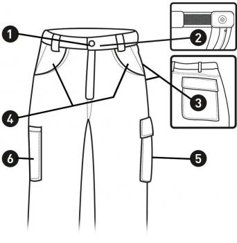 The image shows black, plain fabric trousers with a straight cut. They have an elastic waistband and side pockets, offering a practical, comfortable look.