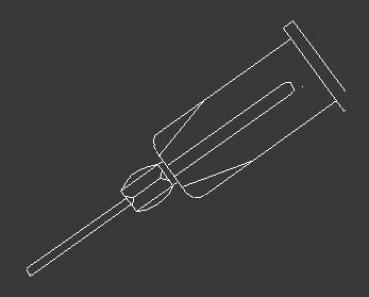The image displays a technical drawing of a screwdriver. The handle is at the top, the blade runs straight down. The shape is simple and minimalist.