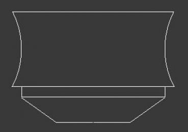 The image depicts a stylized, symmetrical shape with curved sides that are wider at the top and taper towards the bottom. It resembles a vase or a container. The background is dark.