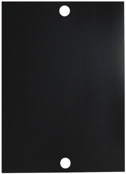 The image shows a black sheet with two round, white holes at the top and bottom. The surface has fine, vertical lines that give the sheet structure.