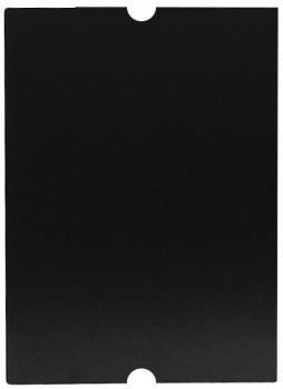 The image shows a black, rectangular area with rounded corners. At the top center, there is a circular cutout. The background is uniformly dark.