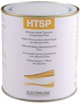 Das Bild zeigt eine runde Dose mit einem Schraubdeckel. Auf der weißen Oberfläche sind Textdetails in verschiedenen Sprachen, darunter ?HTS? und ?Silicone Heat Transfer Compound?. Der Boden ist leicht gewellt.