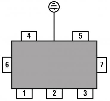 The image shows a rectangle with seven numbered points (1 to 7) on the sides and a symbol above it that likely represents grounding.