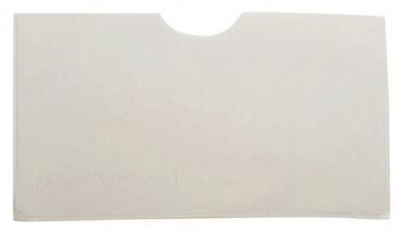 The image shows a white, rectangular plastic or paper card with a notch at the top. It is flat and unprinted.