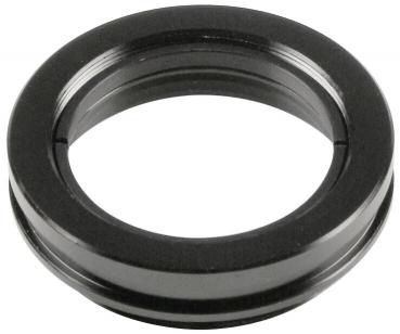 The image shows a black, round O-ring with a medium-sized opening. The edges are smooth, and the material appears sturdy. It could be part of a mechanical system.
