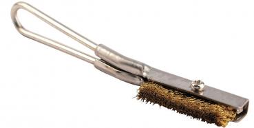 The image shows a wiry cleaning brush with a long, sturdy handle. The bristles are made of fine metal threads and are ideal for scrubbing surfaces.