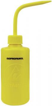 It is a yellow bottle with a long, narrow pouring spout. The bottle reads "ISOPROPANOL" in black lettering. The bottle has a round bottom and a screw-on cap.