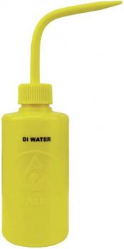The image shows a yellow bottle with a long, narrow spout. The bottle reads "DI WATER" in black lettering. The cap is also yellow and has a sturdy grip.