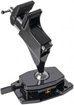 The image shows a gray vise. It has a clamp to hold workpieces, and a rotatable base. The surface is smooth and stable, ideal for workshop use.