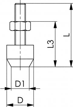 Das Bild zeigt eine technische Zeichnung eines mechanischen Teils. Es sind Maße (D, D1, L, L3) eingezeichnet, die die Dimensionen und Formen des Objekts beschreiben.