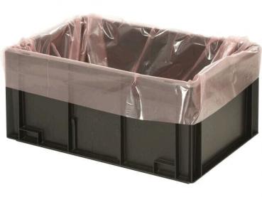 The image shows a black plastic box with a raised, transparent plastic film. The film is pink and wraps around the top edge of the box.