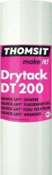 The image shows a roll with adhesive-coated material. The top part features a black inscription "THOMSIT make it!". Below it, "Drytack DT200" is written in pink.