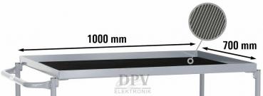 The image shows a rectangular table with dimensions of 1000 mm in length and 700 mm in height. On the tabletop, there is a round mirror with a grooved pattern.