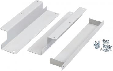 The image displays multiple metal plates in white, each shaped differently. It also includes screws. The plates are flat and can be used for assembly or stabilization.