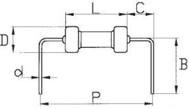 The image shows a technical drawing of a component with two thick ends and a narrower middle section. The dimension lines are labeled and indicate various dimensions of the component.
