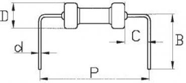 Das Bild zeigt eine technische Zeichnung eines Bauteils mit zwei parallelen Drähten, dazwischen eine runde Verbindung. Es sind Maße für Durchmesser und Abstände angegeben.