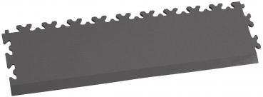 The image shows a rectangular, gray floor mat with a jagged edge. The surface is smooth, and the mat has a certain thickness, suitable for exercises or play mats.