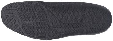 The image shows a black shoe sole with a textured, non-slip tread. The surface is designed with a mesh pattern that provides better grip.