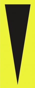 The image displays a large, black arrow pointing downward on a bright yellow background. The arrow has a sharp shape and occupies the center of the image.