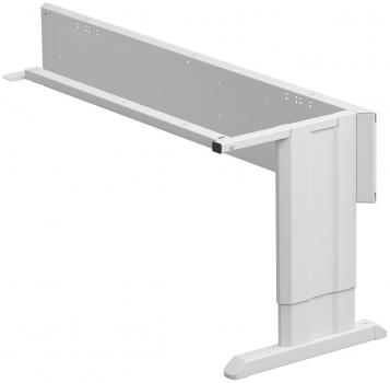 The image shows a white table underframe with a long, rectangular top surface and a sturdy foot on the right side. It is designed in a modern and simple style.