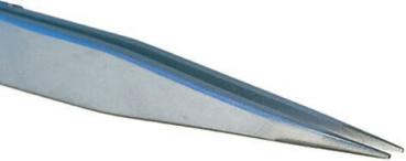 The image shows the pointed ends of a pair of pliers made from shiny metal. The pliers have a narrow, pointed shape suitable for gripping small objects.