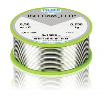 The image shows a spool of solder. The spool has a green edge and on it, there is a label with technical information, such as diameter and weight.