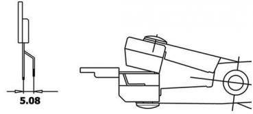 The image shows technical drawings of a component. On the left is the side view with a height of 5.08 mm. On the right is the top view, which shows the shape and details.