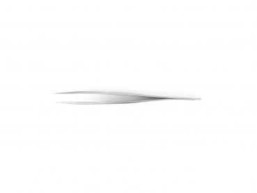 The image shows a slim, elongated tweezer made of shiny material. It is straight and has a pointed shape at both ends, placed on a white background.