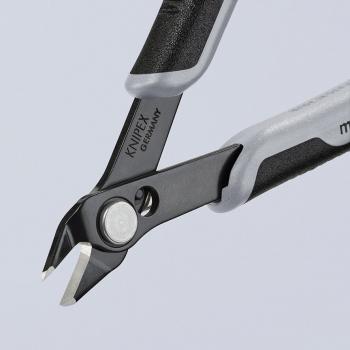 The image shows a pair of pliers with black and gray handles. The blades are narrow and pointed, suitable for cutting wire. The transition between the materials is clearly visible.