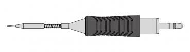 The image shows an elongated, pointed object with a rubberized, ridged surface in the middle and a narrow end that looks like a tip.