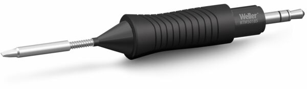 The image shows a tool with a black, non-slip grip. At one end, there is a metallic tip that is narrow and slightly curved at the top, suitable for precise tasks.