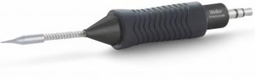 The image shows a soldering tip with an ergonomically shaped, non-slip handle made of black rubber. The tip is metallic and has a spiral mount.