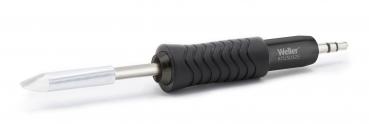 The image shows a soldering iron with a black, non-slip grip. The tip is made of metal and has a sharp, conical shape. The iron is suitable for precise soldering.