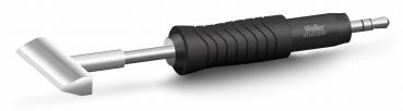 The image shows a tool with an ergonomic, black handle and a sharp, wide blade at the tip. It is designed for precise work, presumably for soldering or cutting.
